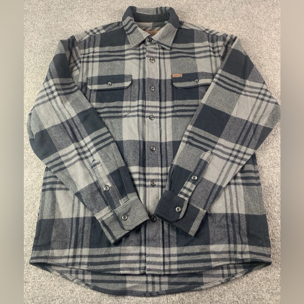 Orvis Mens 100% Cotton Long Sleeve Plaid Flannel Shirt Jacket Size M Gray/Black